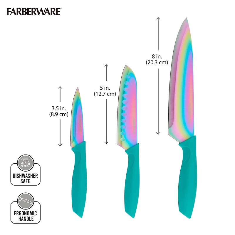 Farberware Rainbow Teal 3-Piece Chef Knife Set