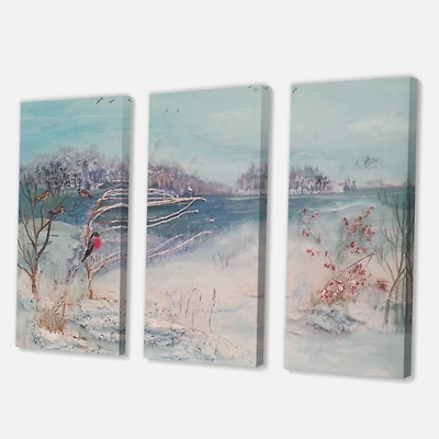 Designart - Winter Trees River and Birds