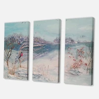 Designart - Winter Trees River and Birds