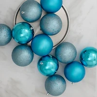 32ct. 3.25" Turquoise Blue Shatterproof 4-Finish Christmas Ball Ornaments