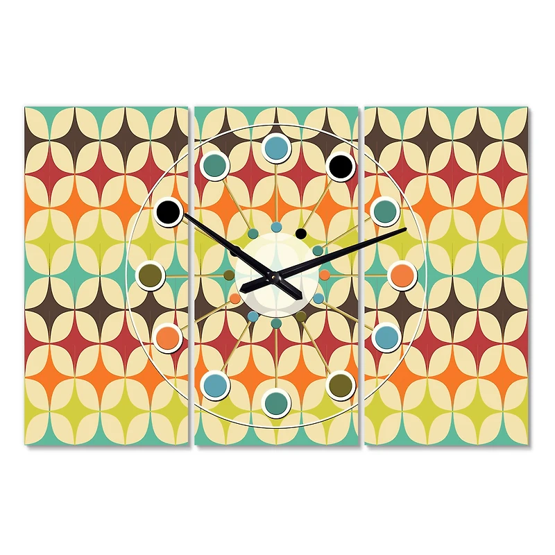 Designart Abstract Retro Geometric Pattern V Oversized Mid-Century Modern Multipanel Wall Clock