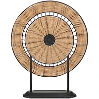 21" Brown Metal Wrapped Plate Geometric Sculpture with Black Stand