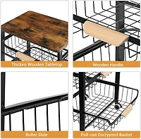 Black Fruit Storage Basket Kitchen Rolling Cart