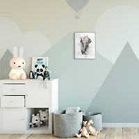 Stupell Industries Adorable Baby Elephant Eye-Catching Pink Flower Crown in Gray Frame Wall Art