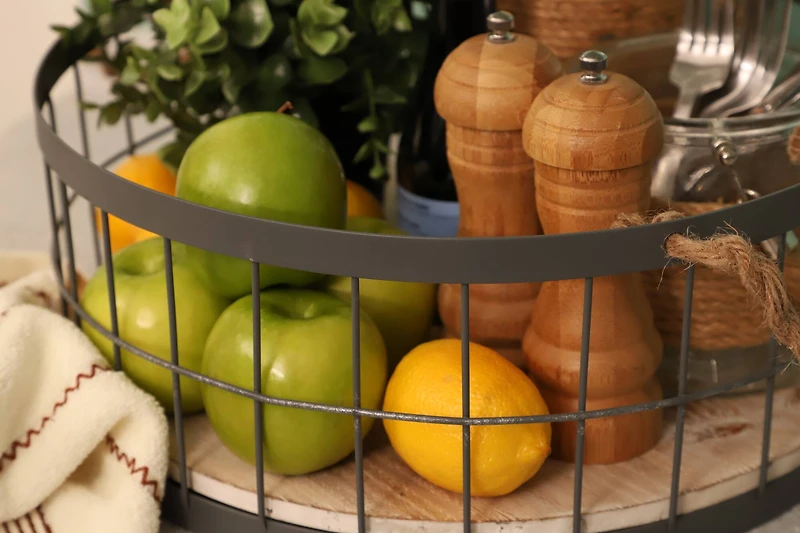 Wire Baskets with Wooden Base & Handles, 2ct.