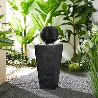 Glitzhome® Modern LED Black Geometric Pedestal & Sphere Outdoor Floor Fountain