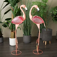 46" Tall Floral & Shimmer Pink Metal Flamingo Garden Sculpture Set