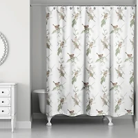 Pine & Birds on White Shower Curtain