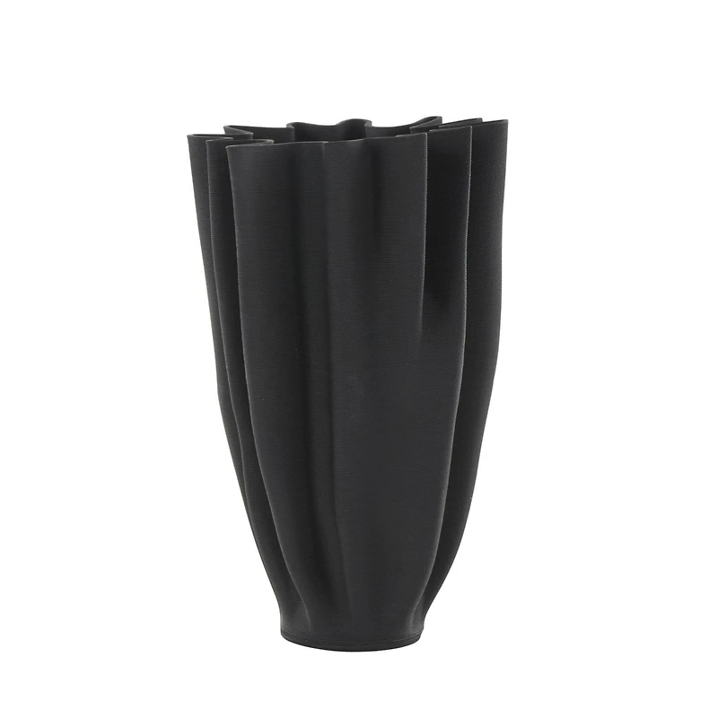 Black Abstract Fluted Ceramic Tulip Vase