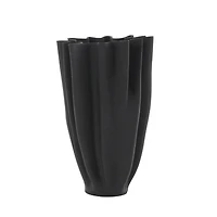 Black Abstract Fluted Ceramic Tulip Vase
