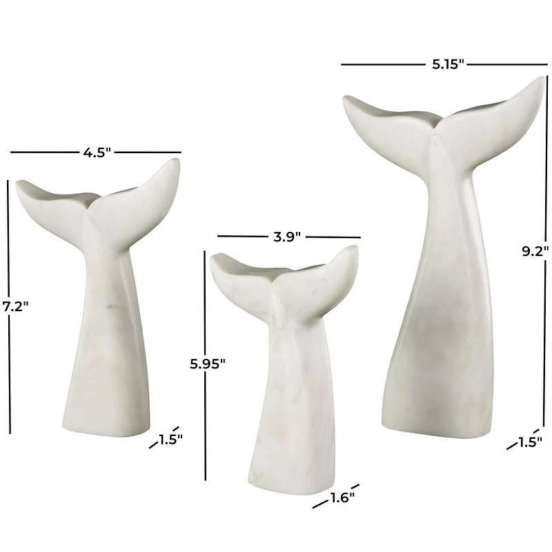 White Marble Whale Tail Sculpture Set