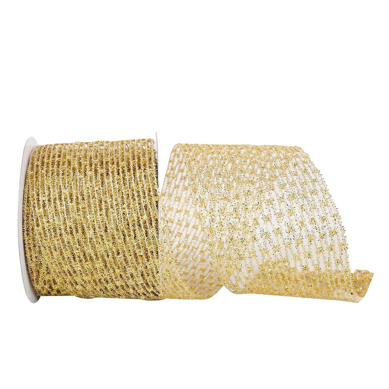Reliant 4" x 10yd. Gold Flex Net Stretch Metallic Wired Ribbon