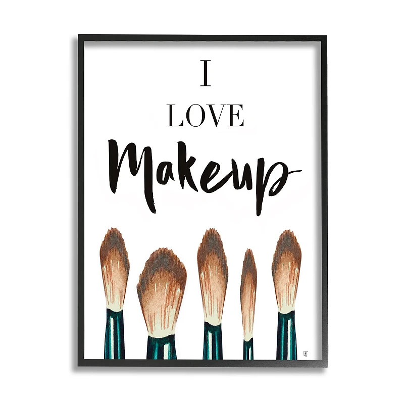 Stupell Industries I Love Makeup Expression Glam Cosmetic Brushes in Frame Wall Art