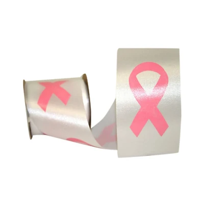 JAM Paper 2.5" x 25yd. White Breast Cancer Awareness Symbol Ribbon