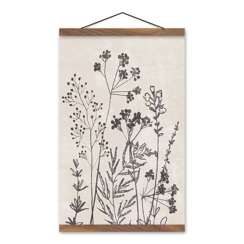 Sketched Florals 12" x 18" Teak Hanging Canvas - Set of 2