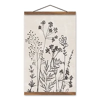 Sketched Florals 12" x 18" Teak Hanging Canvas - Set of 2