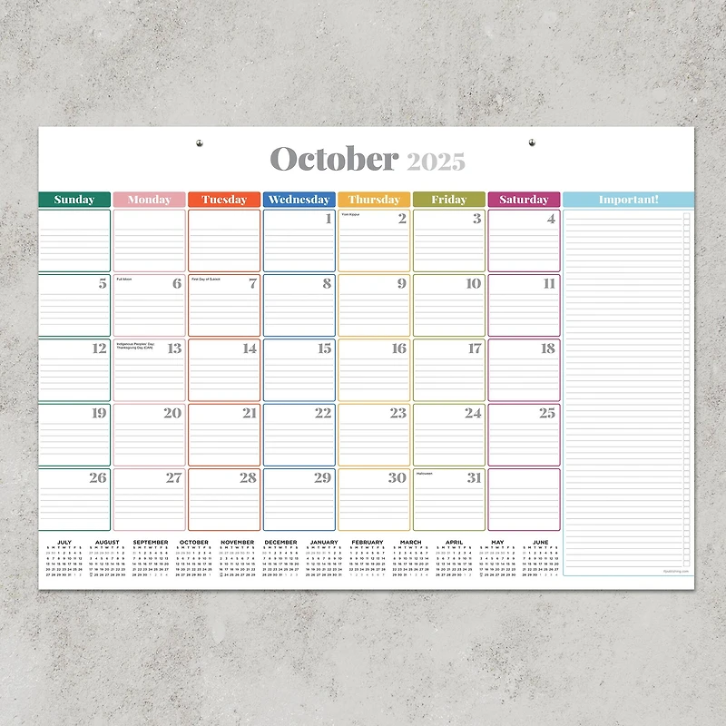 July 2025 - June 2026 Medium Rainbow Blocks Desk Pad Monthly Blotter Calendar