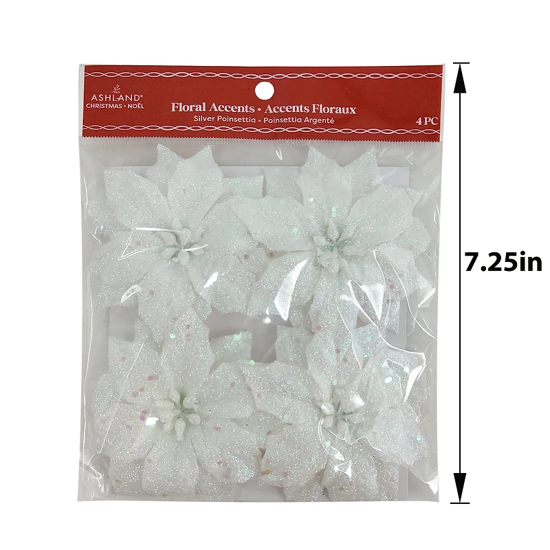 Silver Poinsettia Floral Accents, 4ct. by Ashland®
