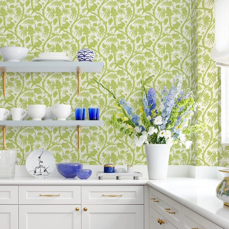 Scalamandre Pear Balinese Peacock Peel & Stick Wallpaper