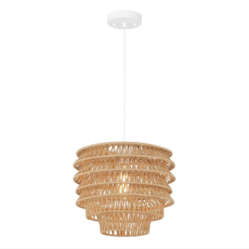 Hello Honey® 15.25" Natural Boho Handwoven Paper Rope & Metal Ceiling Pendant Lamp