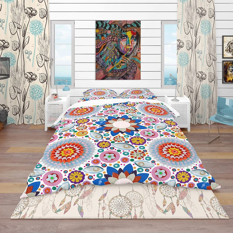 Designart 'Abstract Flowers Pattern' Bohemian & Eclectic Bedding Set