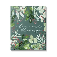 Stupell Industries Love & Blessings Green Floral Leaves Canvas Wall Art