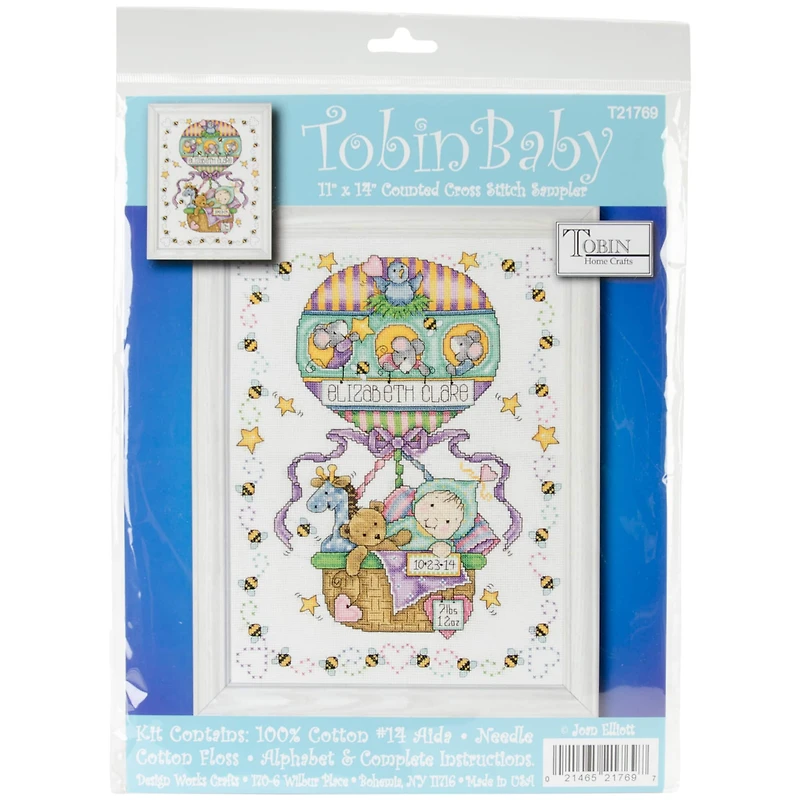 Tobin Baby Balloon Ride Birth Record Counted Cross Stitch Kit