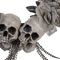 16" Double Skull & Gray Roses Halloween Wreath
