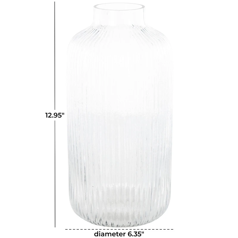 13" Clear Glass Ribbed Fluted Decorative Vase