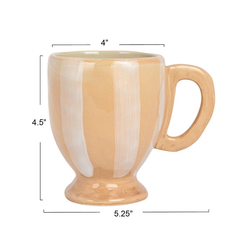Hello Honey® 14oz. Brown & White Stripe Hand-Painted Stoneware Footed Mug, 4ct.