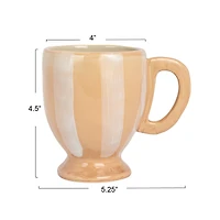 Hello Honey® 14oz. Brown & White Stripe Hand-Painted Stoneware Footed Mug, 4ct.