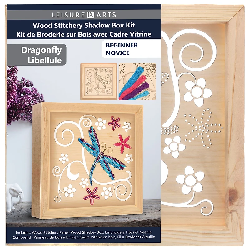 Leisure Arts® Beginner Dragonfly Wood Stitchery Shadow Box Kit