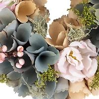 10" Tan & Blue Wooden Floral Wreath