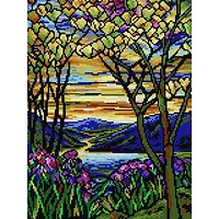 Orchidea Gobelin canvas for halfstitch without yarn after Louis C. Tiffany - Landscape with Iris and Flowering Magnolia
