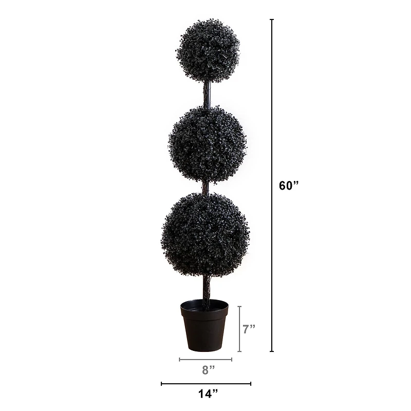 5ft. UV Resistant Artificial Halloween Black Triple Ball Boxwood Topiary (Indoor/Outdoor)