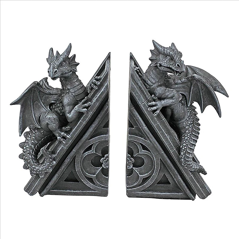 Design Toscano 8" Gothic Castle Dragons Sculptural Bookend Set