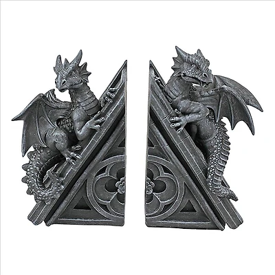 Design Toscano 8" Gothic Castle Dragons Sculptural Bookend Set