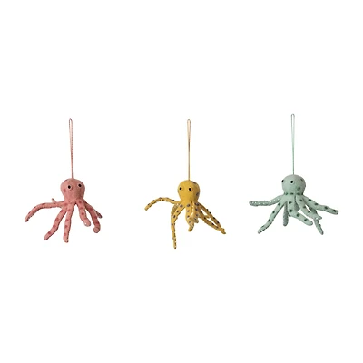 Hello Honey® 3 Pack 6.5" Beaded Octopus Wool Felt Ornaments