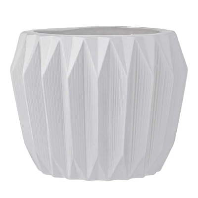 Hello Honey® 6" White Fluted Stoneware Flower Pot