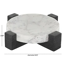 8.25" White Marble Round Tray with Black X-Shaped Base