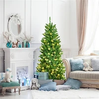 Costway 5ft. Pre-Lit Slim Pencil Fir Artificial Christmas Tree, Warm White LED Lights