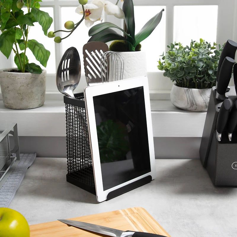 Kitchen Details Industrial Collection Matte Black Tablet and Utensil Holder