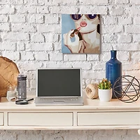 Stupell Industries Fashion Designer Lips Kiss Blue Painting Canvas Wall Art