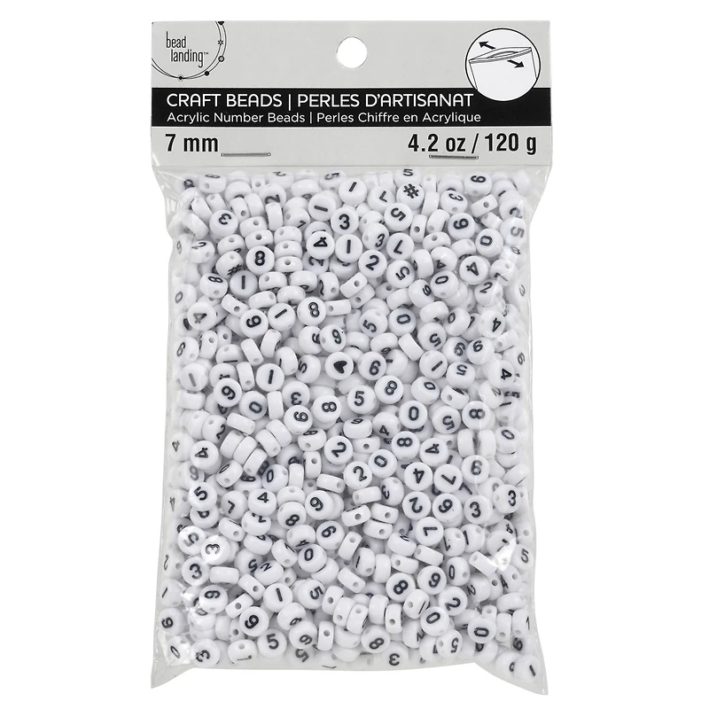 White & Black Number Acrylic Circle Craft Beads, 7mm by Bead Landing™