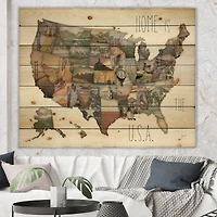 Designart - InstaStates Monuments Map - Map Print on Natural Pine Wood