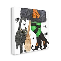 Stupell Industries Witch Broom Halloween Black Cat Canvas Wall Art