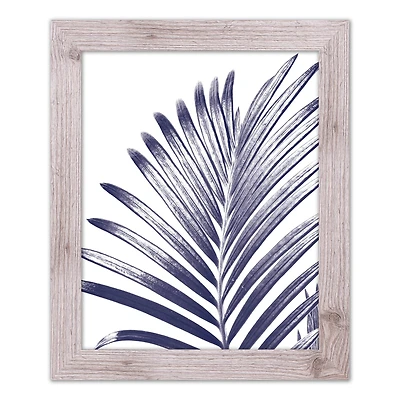 Navy Palm Leaf Wall Print in Western White Frame