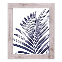Navy Palm Leaf Wall Print in Western White Frame
