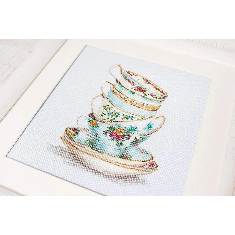 Luca-s Turquoise Themed Tea Cups Counted Cross Stitch Kit