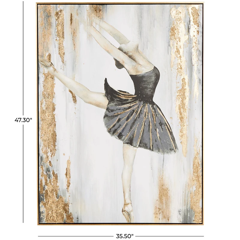 Gold Canvas Dancer Ballet Living Room Framed Wall Art with Black and Gold Foil Accents
